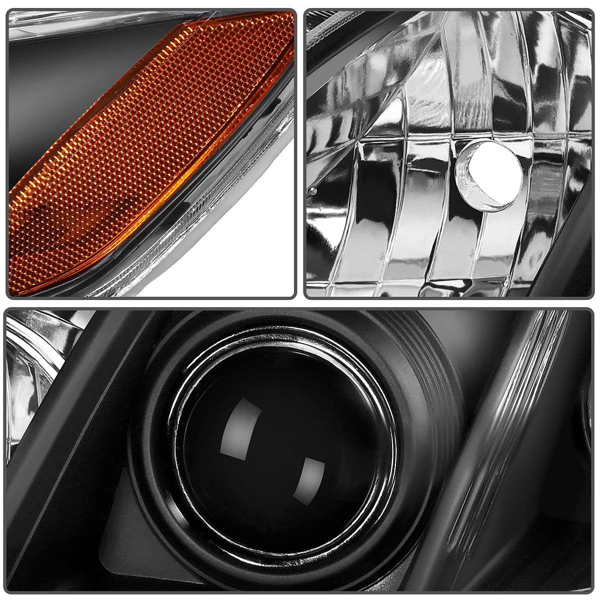Black Housing Amber Reflector Clear Lens Headlight Assembly Pair Y83952