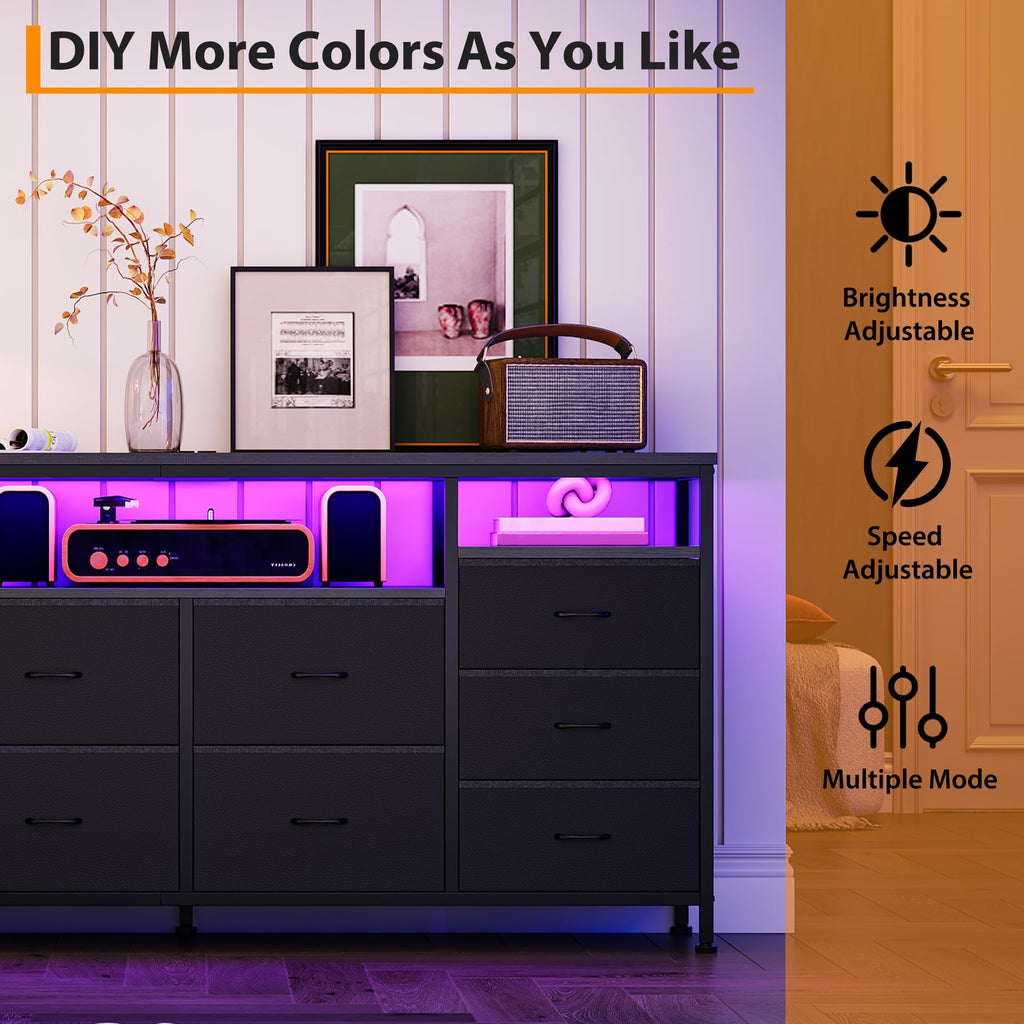 Black Fabric 10 Drawer Dresser Q21978