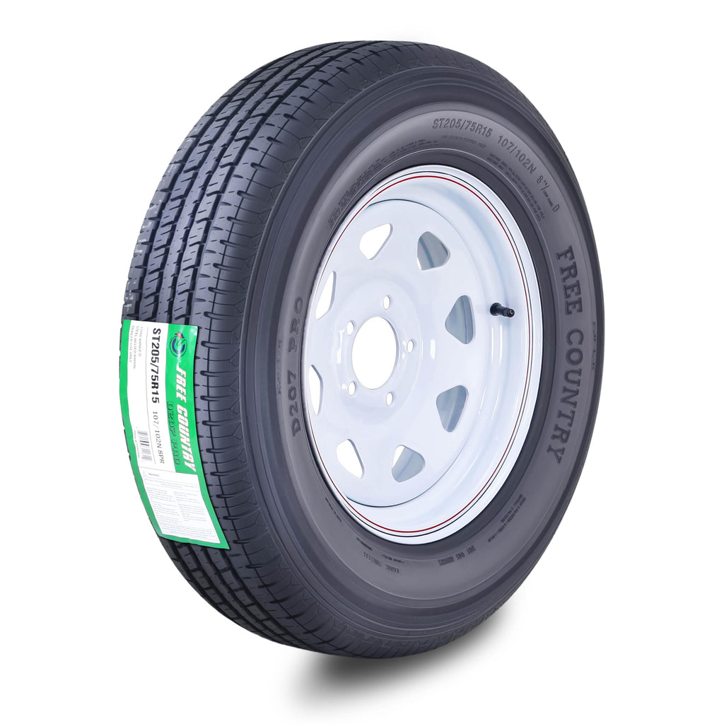 Trailer Tire Wheel ST205/75R15 8-Ply 5X4.5 White Spoke S58549
