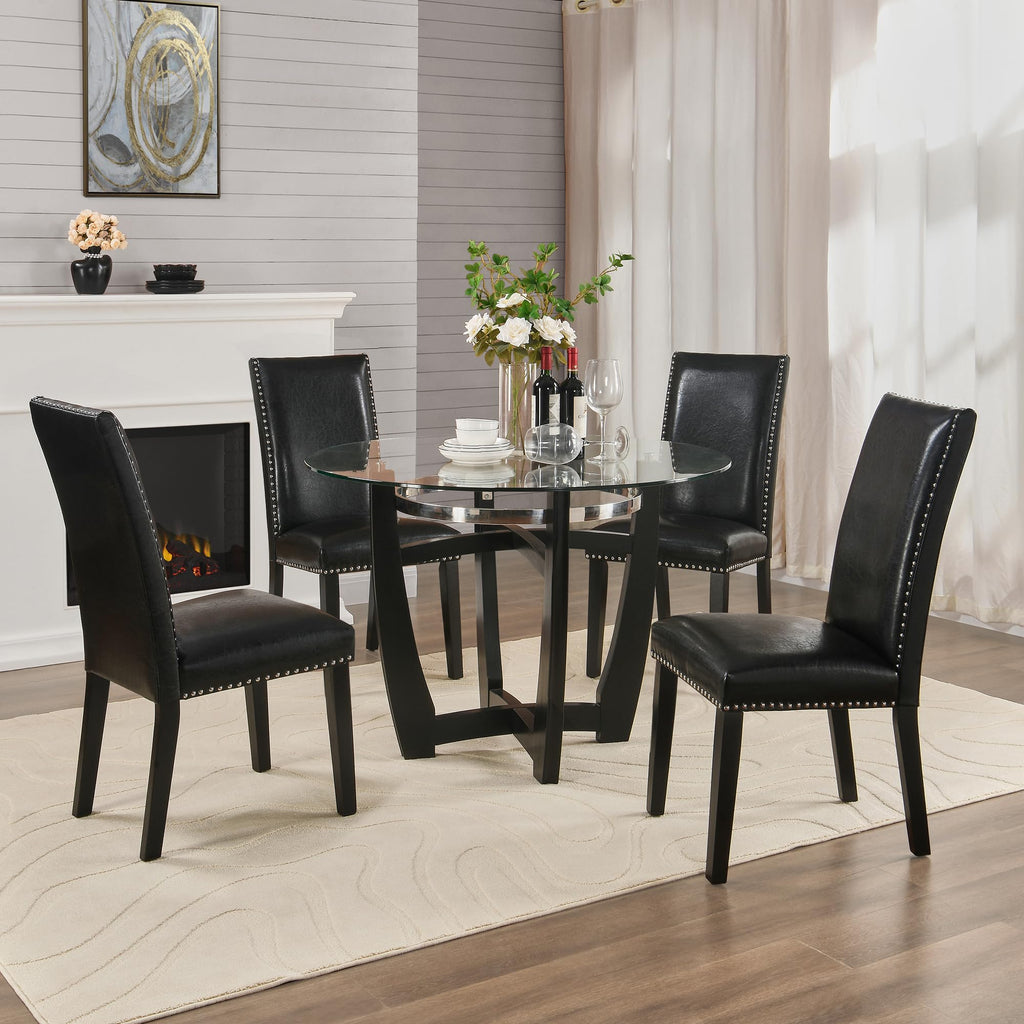 Set of 4 PU Leather Upholstered Dining Chairs with Solid Wood Legs Y712158