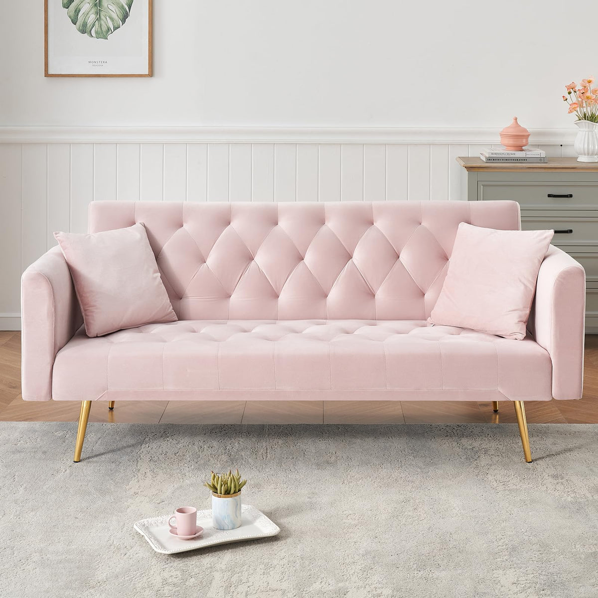 71" Velvet Convertible Sofa Bed U28984