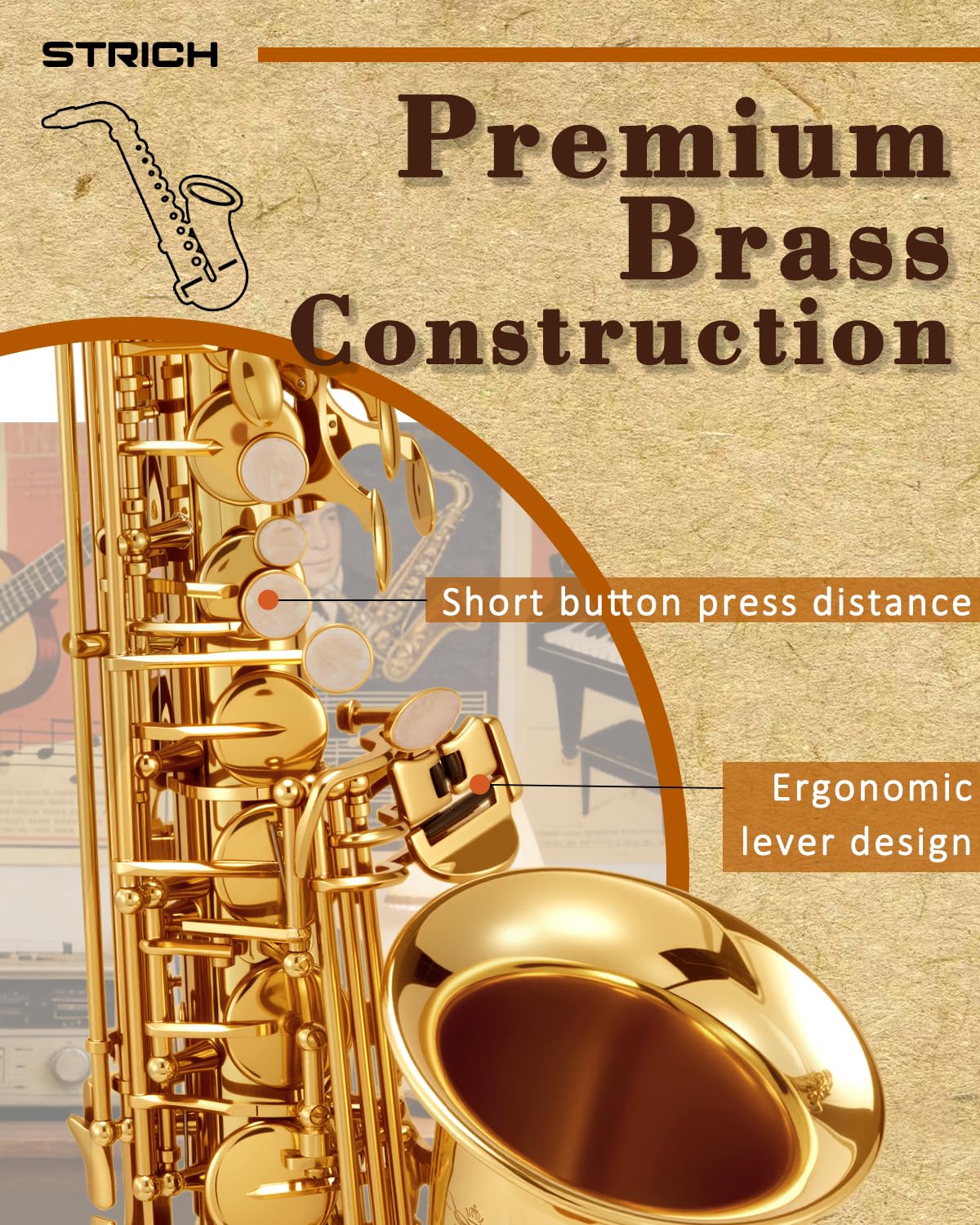 Alto Saxophone Brass Student Beginner Kit with Hard Case U50638
