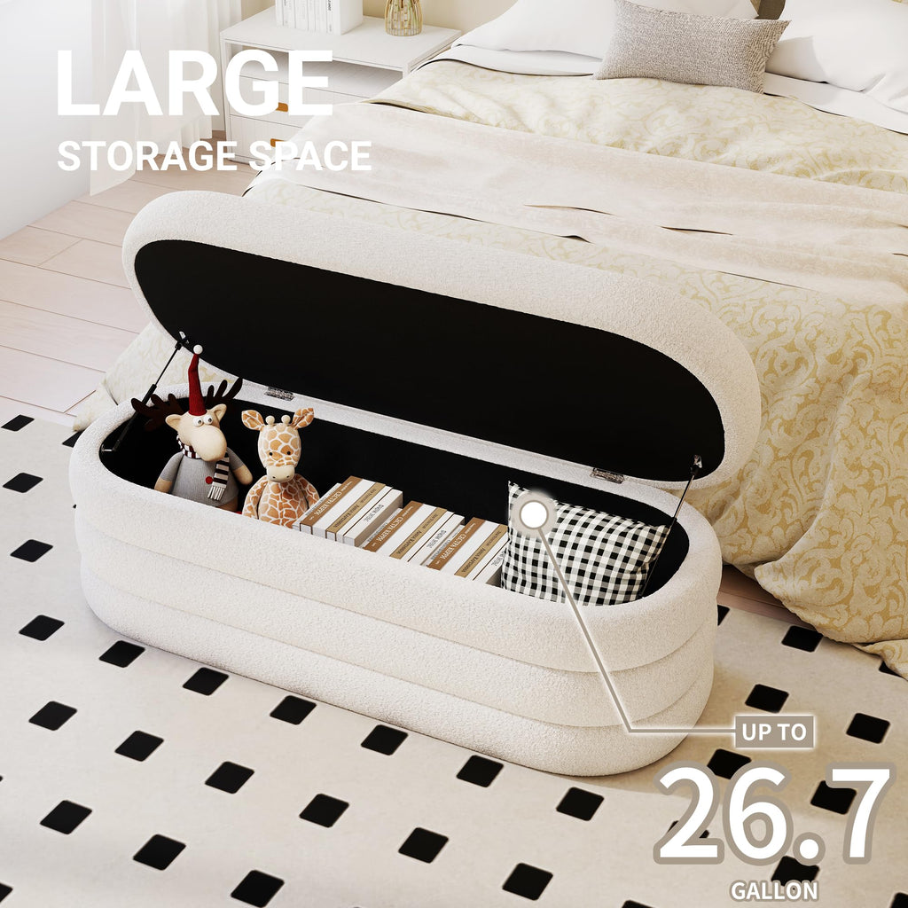 49.2 Inch Ivory Upholstered Storage Ottoman Bench V27622