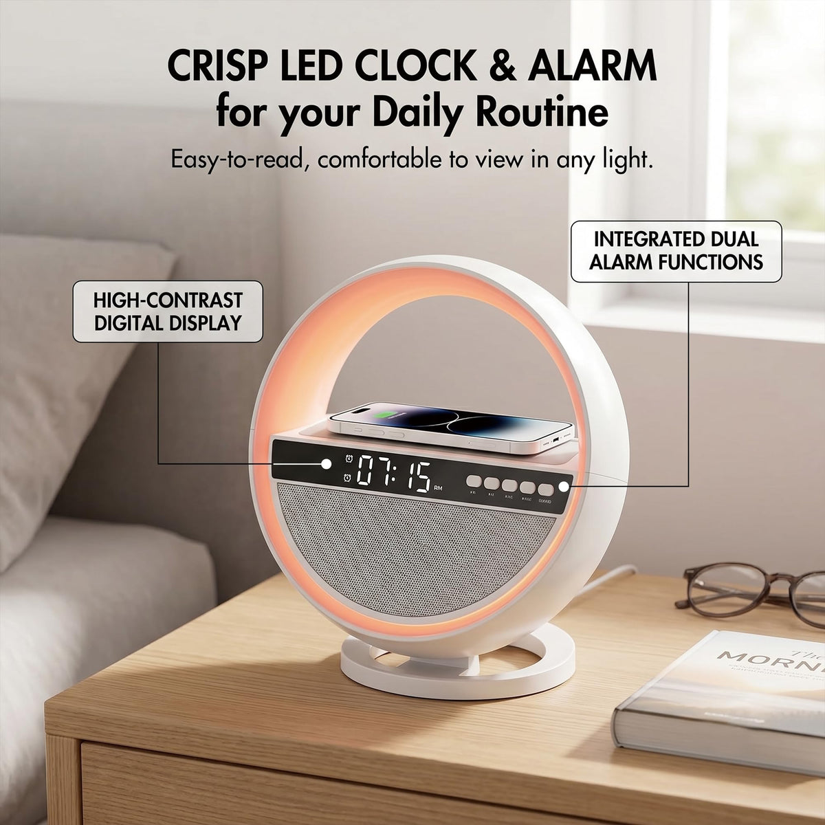 6-in-1 RGB LED Table Lamp with Bluetooth Speaker & Wireless Charging I151