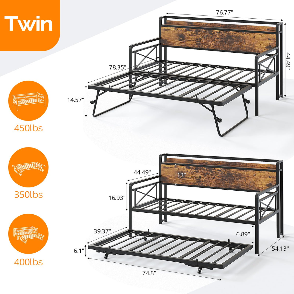 Twin Daybed with Pop Up Trundle N862
