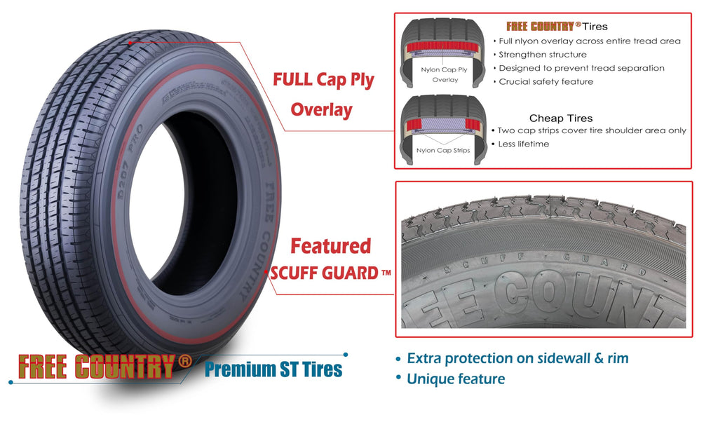 Trailer Tire Wheel ST205/75R15 8-Ply 5X4.5 White Spoke S58549