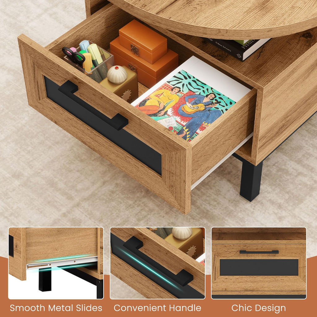 47" Oval Wood Coffee Table with Storage U588