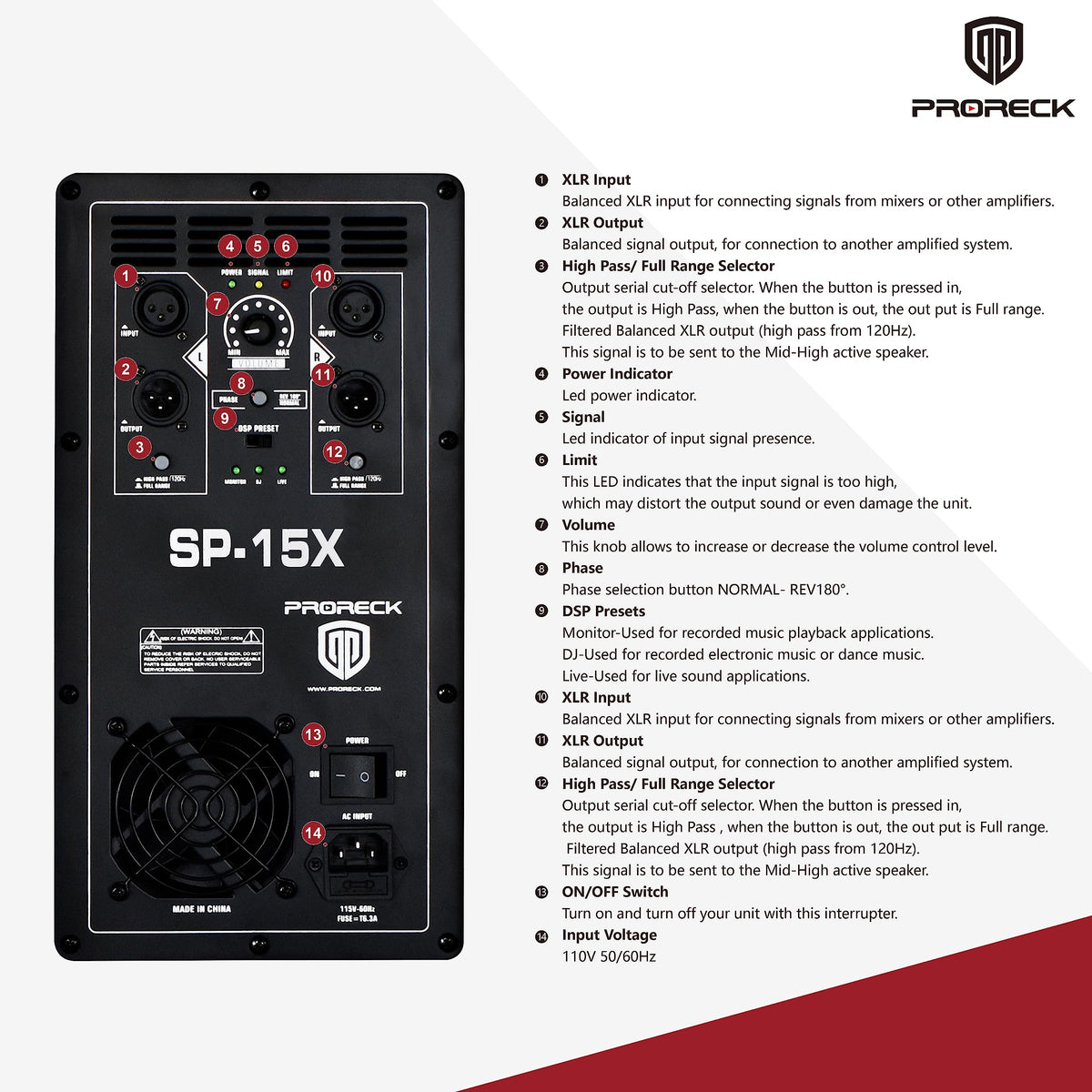 Powered 15 inch PA DJ Subwoofer with Class-D Amplifier, Black S903