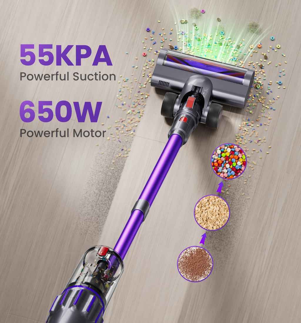 650W 55KPA Cordless Stick Vacuum with Smart Display O4689