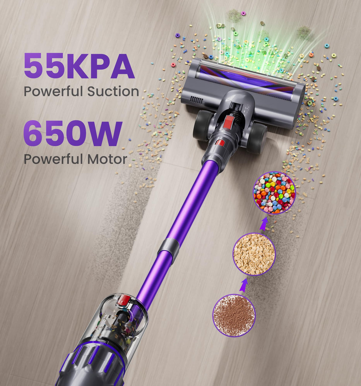 650W 55KPA Cordless Stick Vacuum with Smart Display O4689