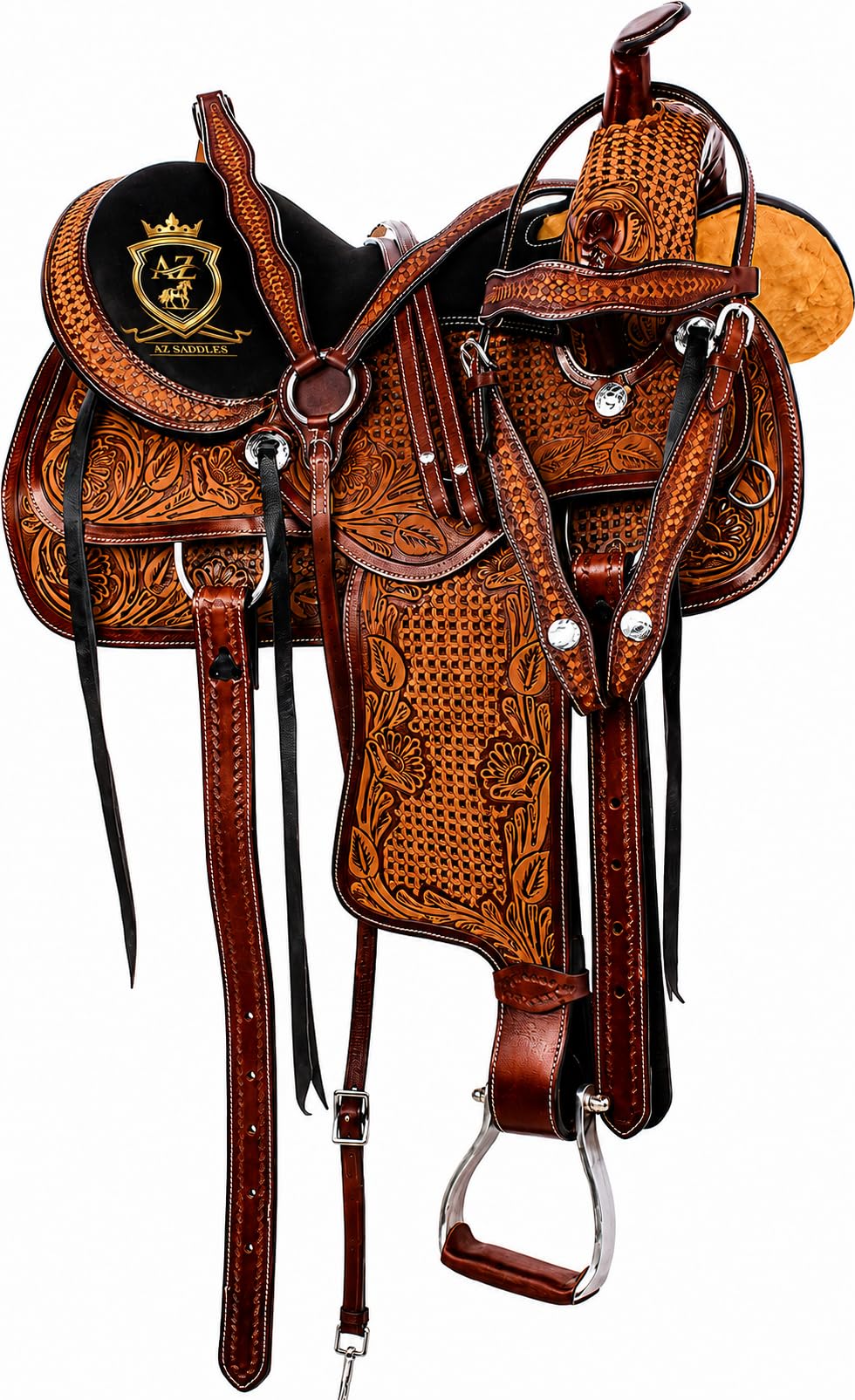 Hand Tooled Western Trail Saddle Set Premium Leather 10-18" S71926