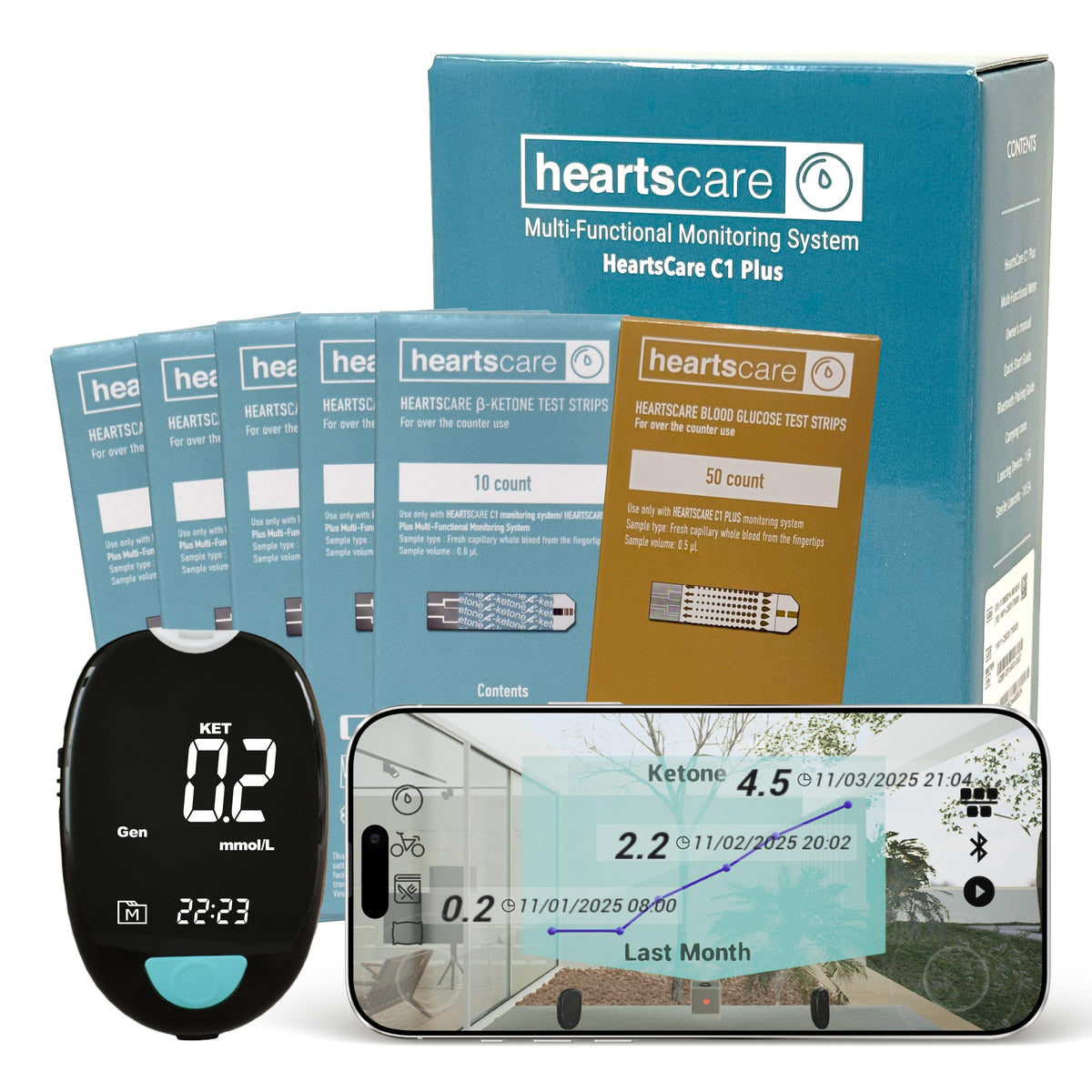 Glucose & Ketone Meter Testing Kit with 50 Ketone and 50 Glucose Test Strips Y709393