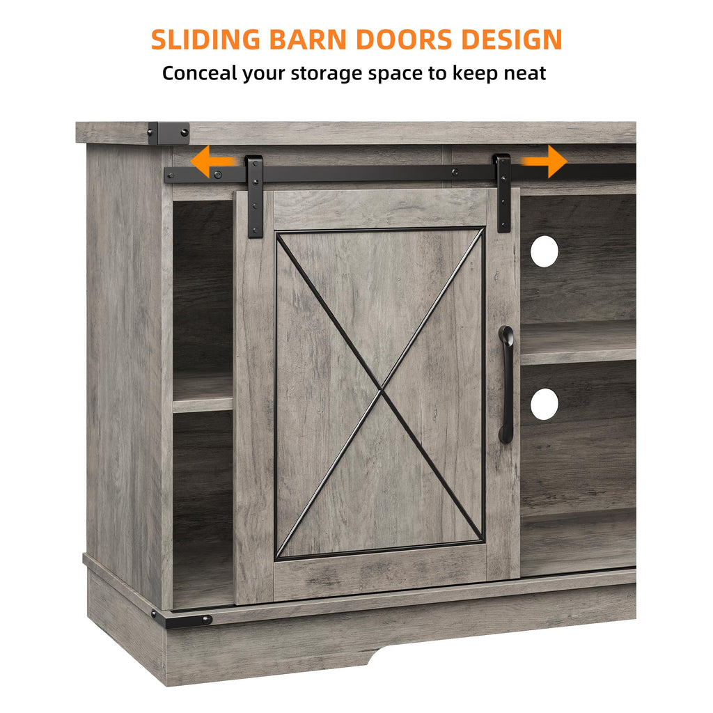 Farmhouse TV Stand 65+ inch with Sliding Barn Doors and Storage Cabinets L9457