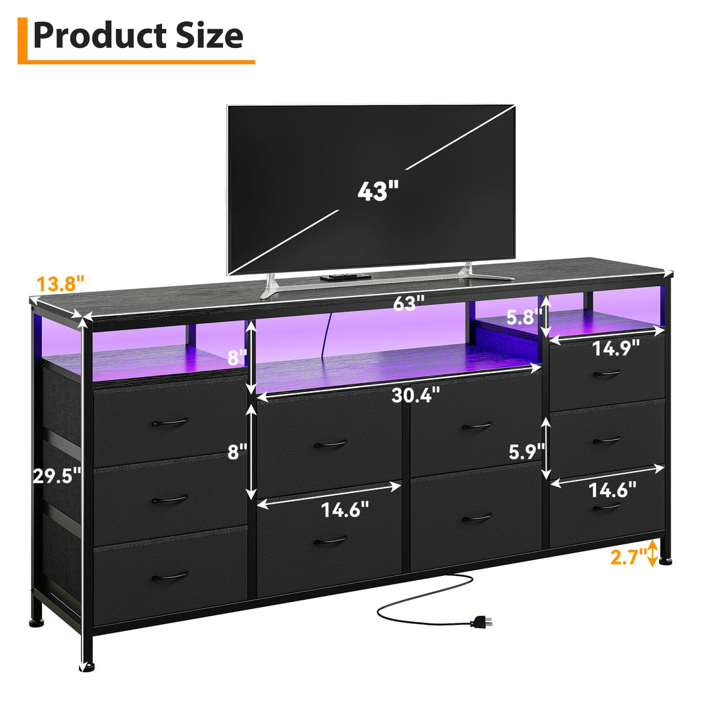 Black Fabric 10 Drawer Dresser Q21978