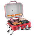 Portable Propane Gas Grill with Warming Rack, 2 Stainless Steel Burners, 14,000 BTUs, Red E7580