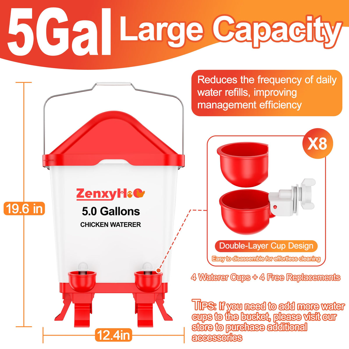 5.0 Gal Chicken Waterer Bucket with 4 Cups P728233