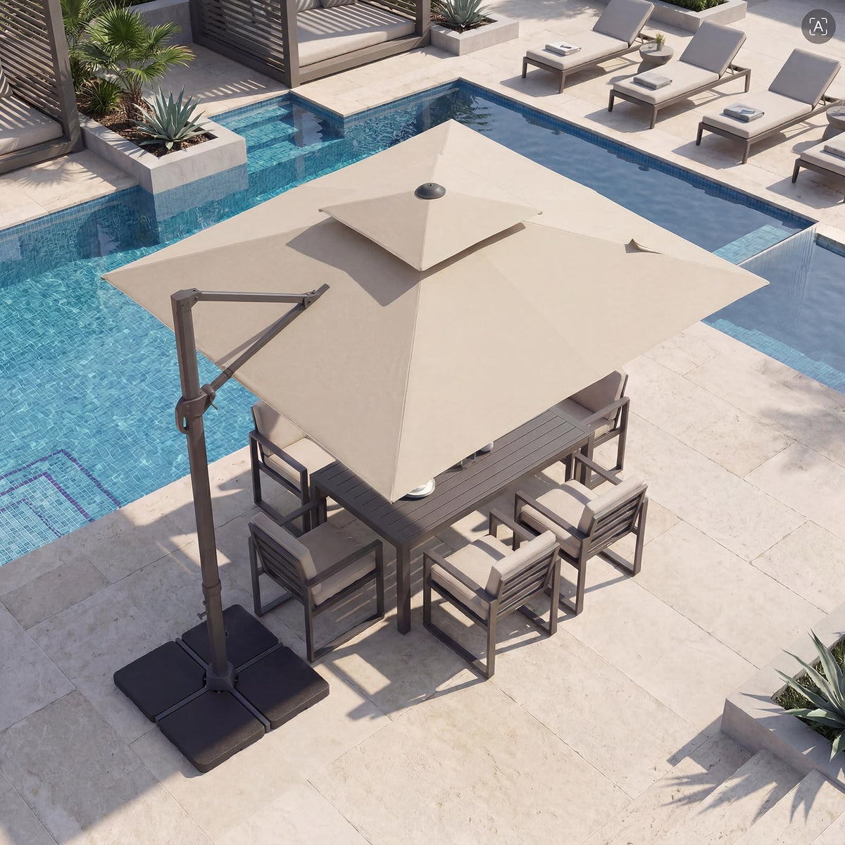10 FT Square Offset Cantilever Patio Umbrella with 360° Rotation D122905