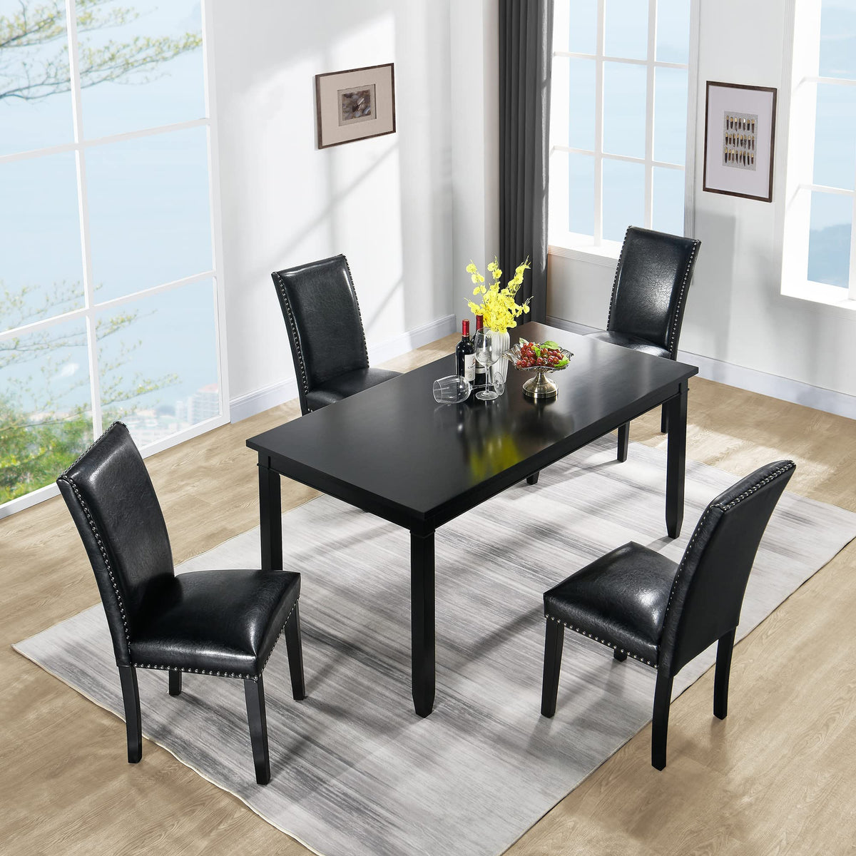 Set of 4 PU Leather Upholstered Dining Chairs with Solid Wood Legs Y712158