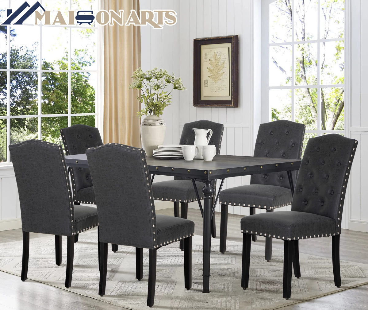 Black Faux Leather Dining Chairs Set of 2 C115