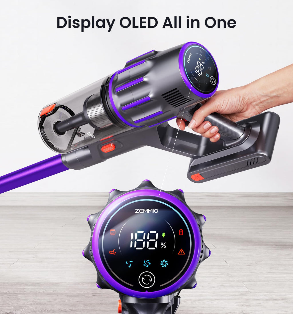 650W 55KPA Cordless Stick Vacuum with Smart Display O4689