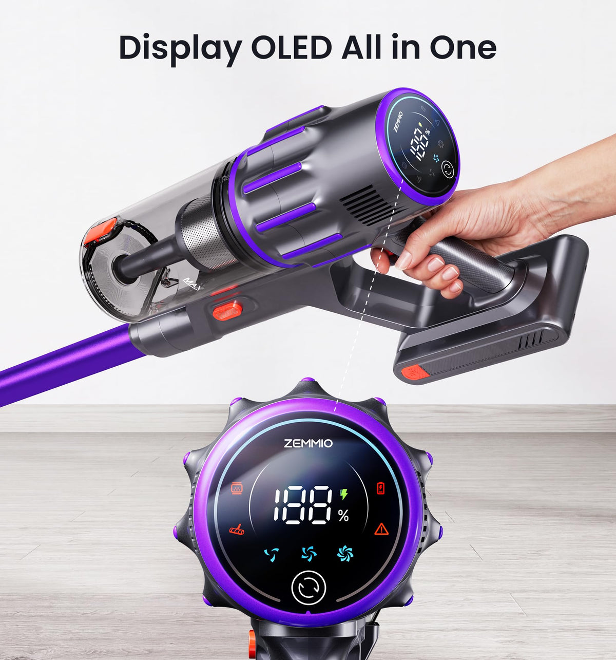 650W 55KPA Cordless Stick Vacuum with Smart Display O4689