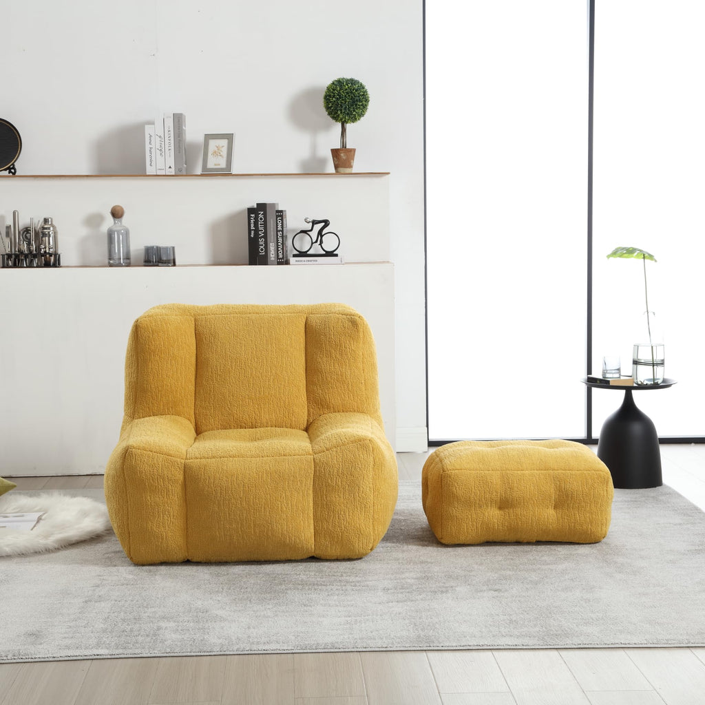 Velvet Fluffy Bean Bag Chair with Ottoman N3484