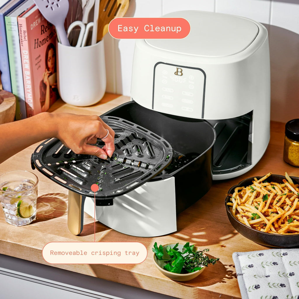 6 Quart Air Fryer with Touch-Activated Display, 4-in-1 Countertop Air Fryer 1750W, Nonstick Dishwasher Safe, White Icing Z187