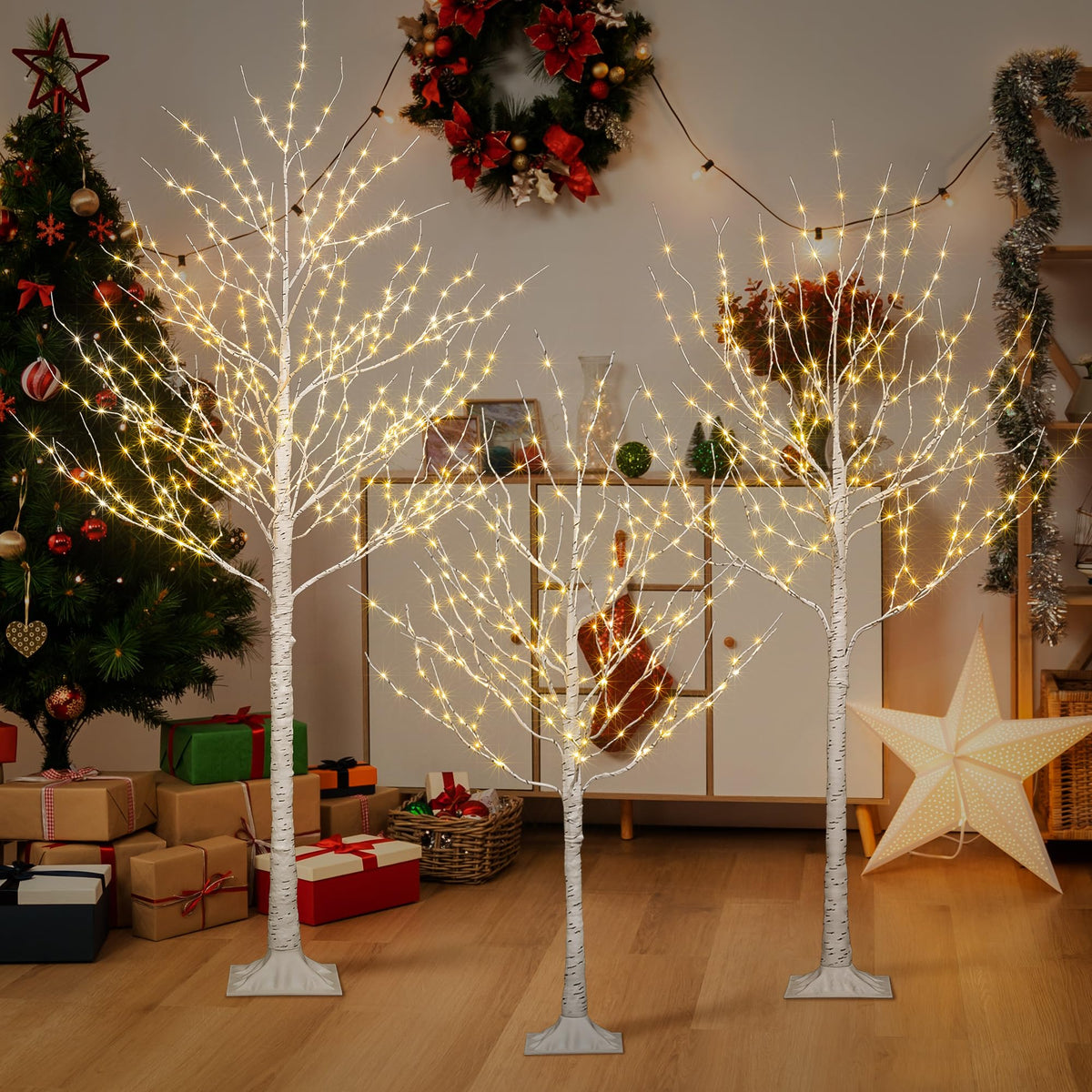 Lighted Birch Twig Tree with Fairy Lights, Pack of 3 Warm White M8055