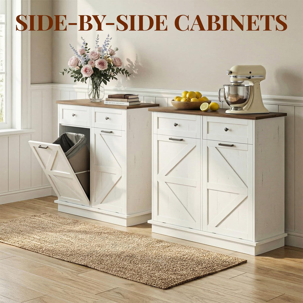 White 20 Gallon Tilt Out Trash Can Cabinet N800462