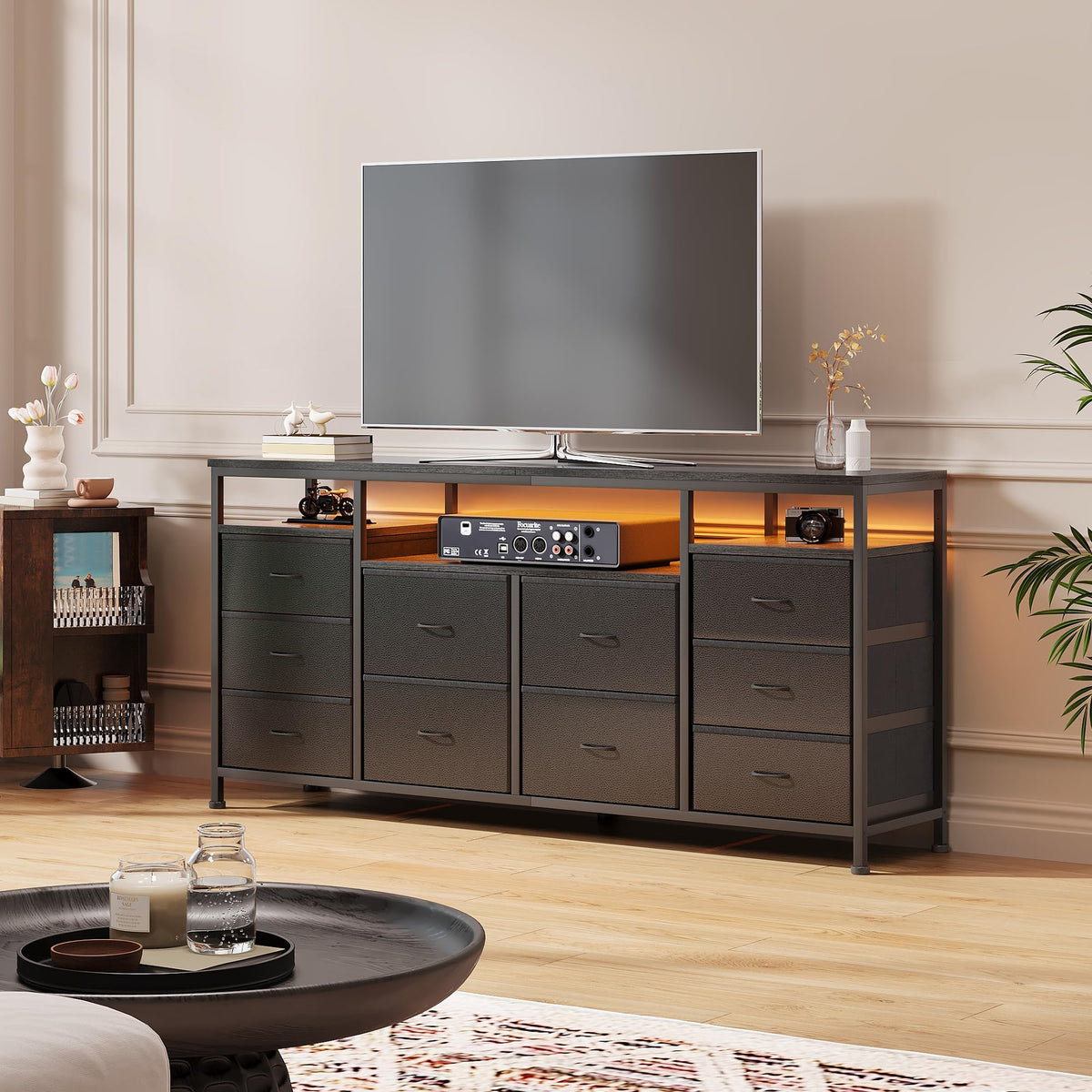 Black Fabric 10 Drawer Dresser Q21978