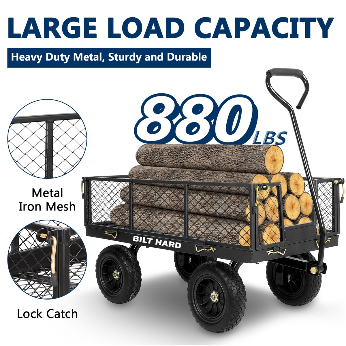 10" Flat Free Tires Steel Garden Cart with Rotating Handle J836