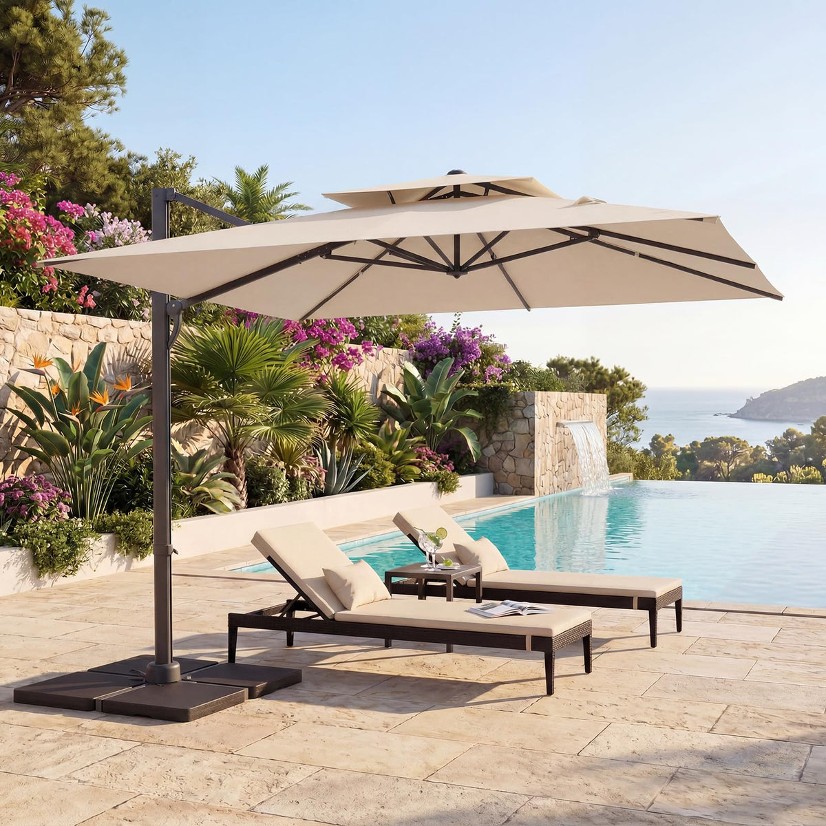 10 FT Square Offset Cantilever Patio Umbrella with 360° Rotation D122905