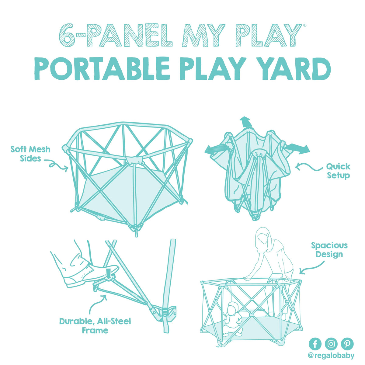 Foldable 6-Panel Baby Playpen with Mesh Sides N178548
