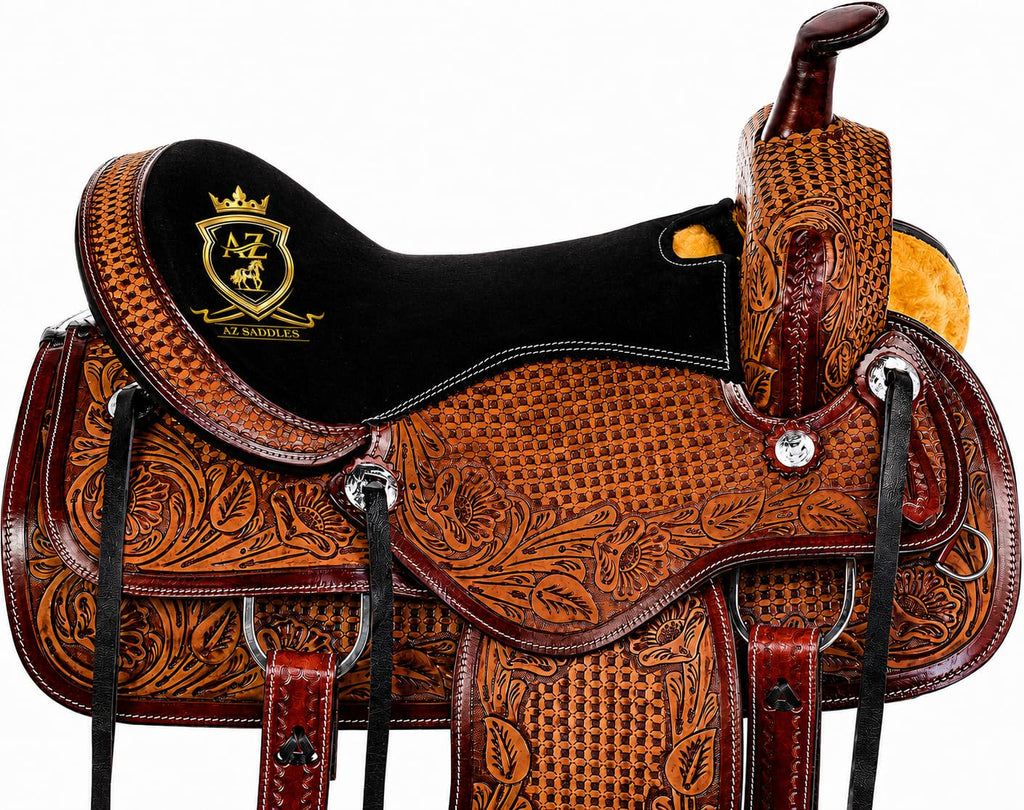 Hand Tooled Western Trail Saddle Set Premium Leather 10-18" S71926