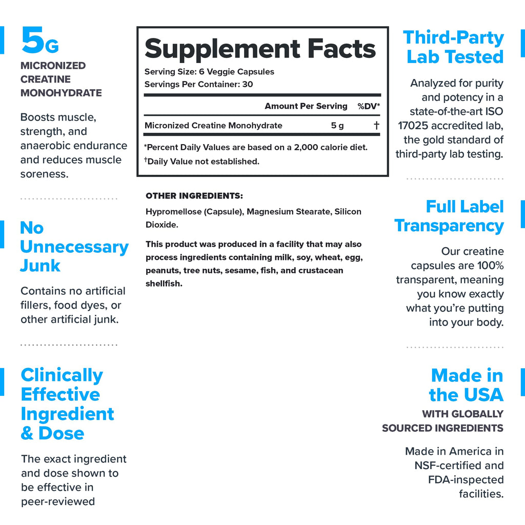 Micronized Creatine Monohydrate Powder 30 Servings Capsule O917026