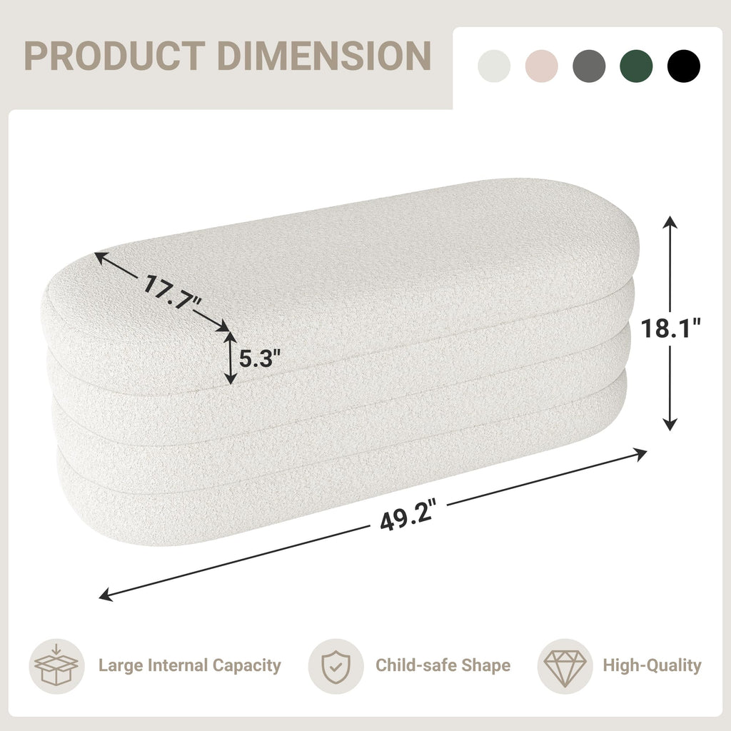 49.2 Inch Ivory Upholstered Storage Ottoman Bench V27622