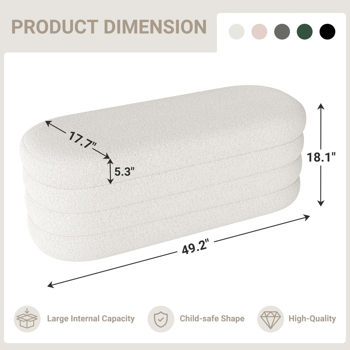 49.2 Inch Ivory Upholstered Storage Ottoman Bench V27622
