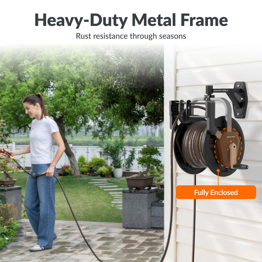 Garden Hose Reel Wall Mount, 125FT 5/8" Hose Capacity, Heavy Duty with Crank W816536