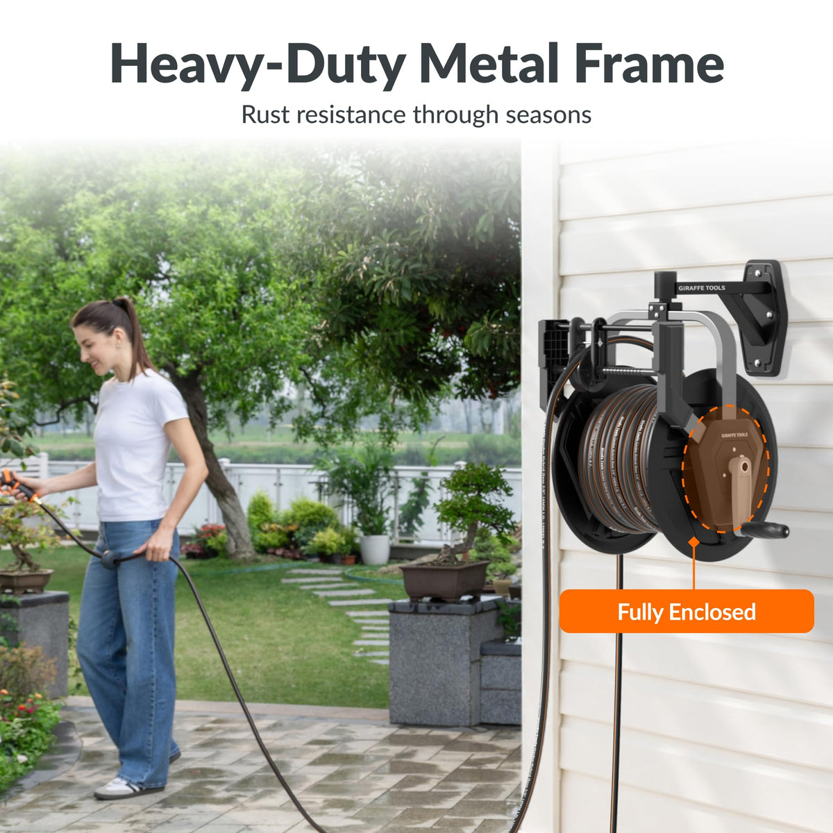 Garden Hose Reel Wall Mount, 125FT 5/8" Hose Capacity, Heavy Duty with Crank W816536