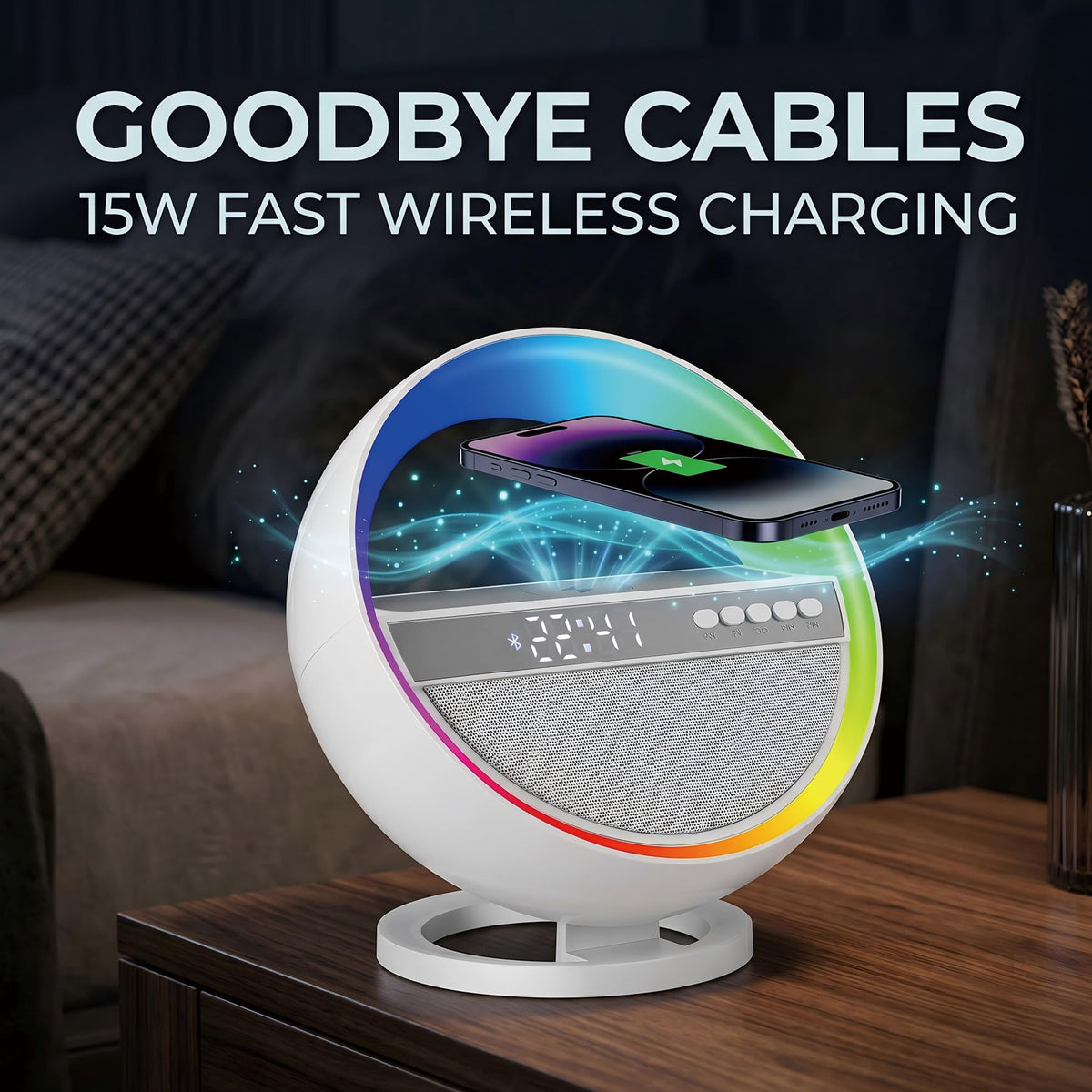 6-in-1 RGB LED Table Lamp with Bluetooth Speaker & Wireless Charging I151