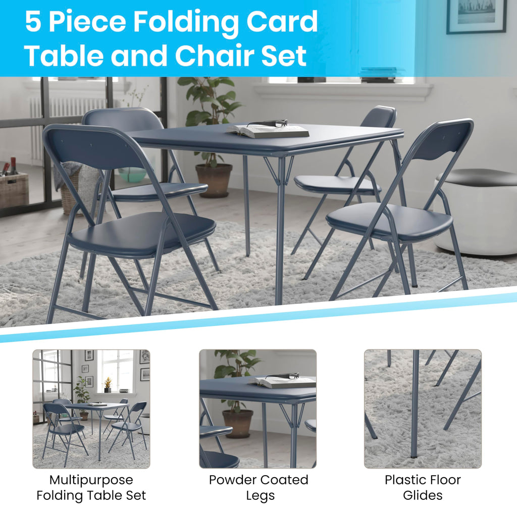 Navy Square Folding Card Table and Chairs Set P887
