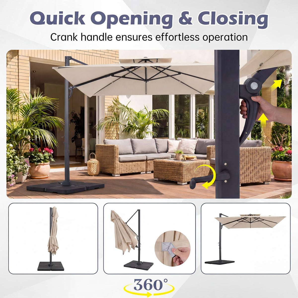 10 FT Square Offset Cantilever Patio Umbrella with 360° Rotation D122905