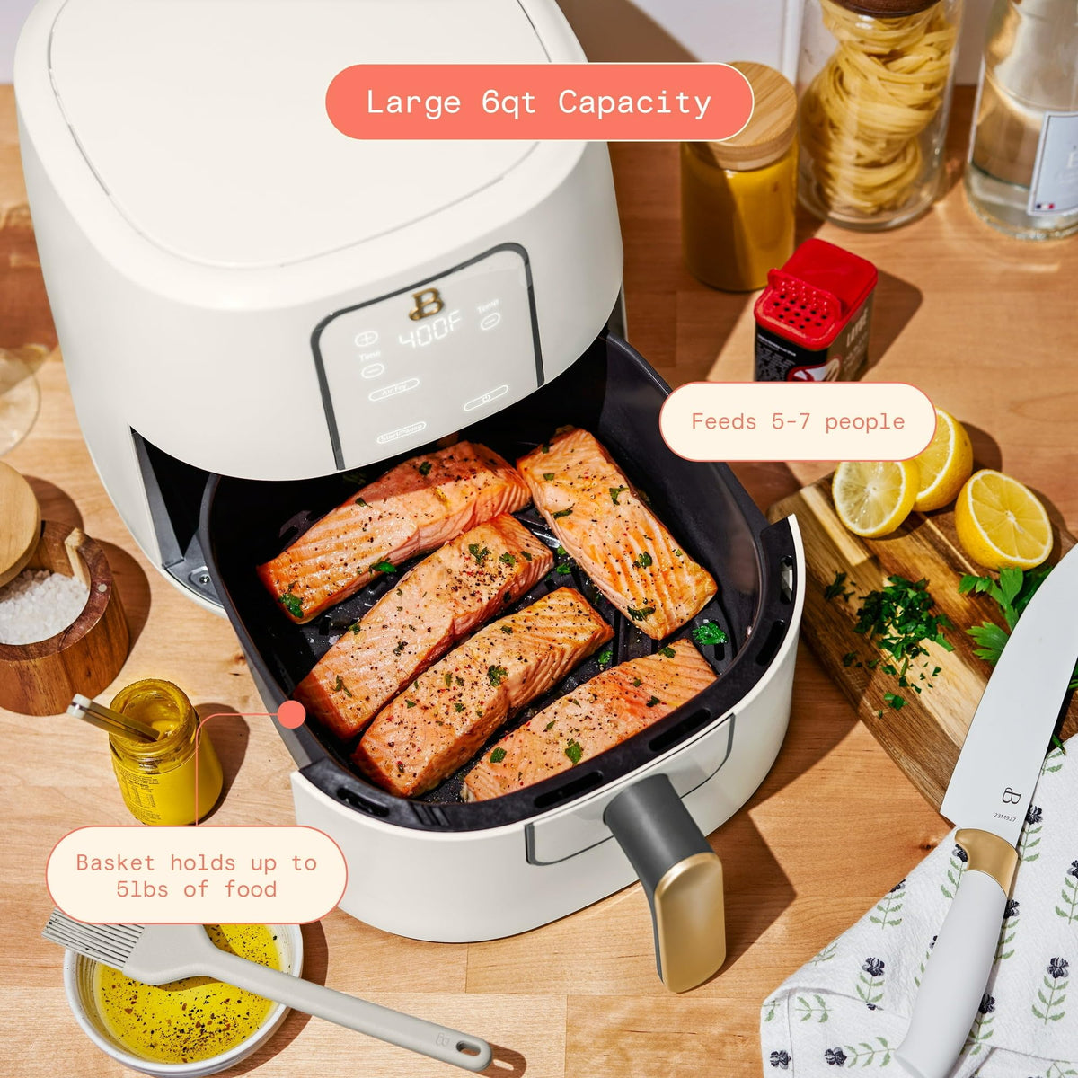 6 Quart Air Fryer with Touch-Activated Display, 4-in-1 Countertop Air Fryer 1750W, Nonstick Dishwasher Safe, White Icing Z187