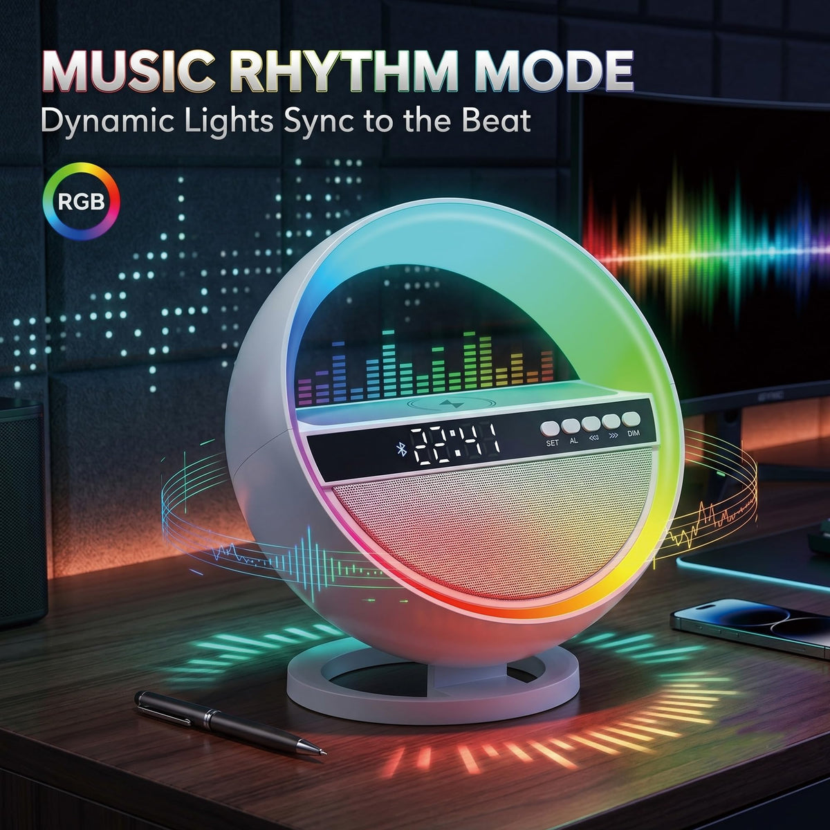 6-in-1 RGB LED Table Lamp with Bluetooth Speaker & Wireless Charging I151