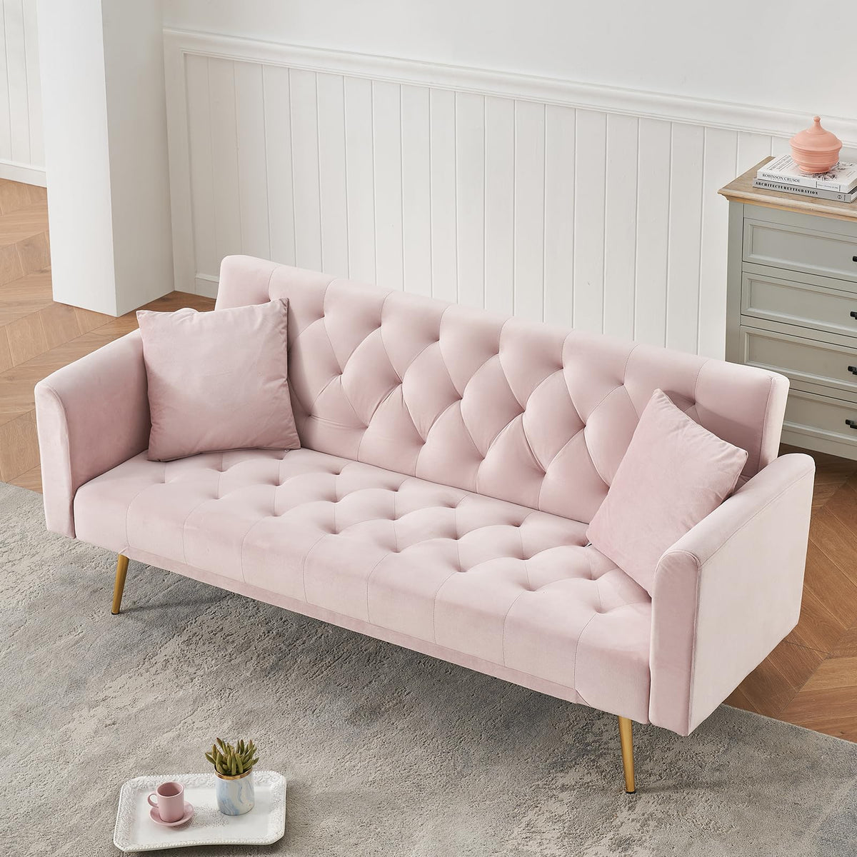 71" Velvet Convertible Sofa Bed U28984