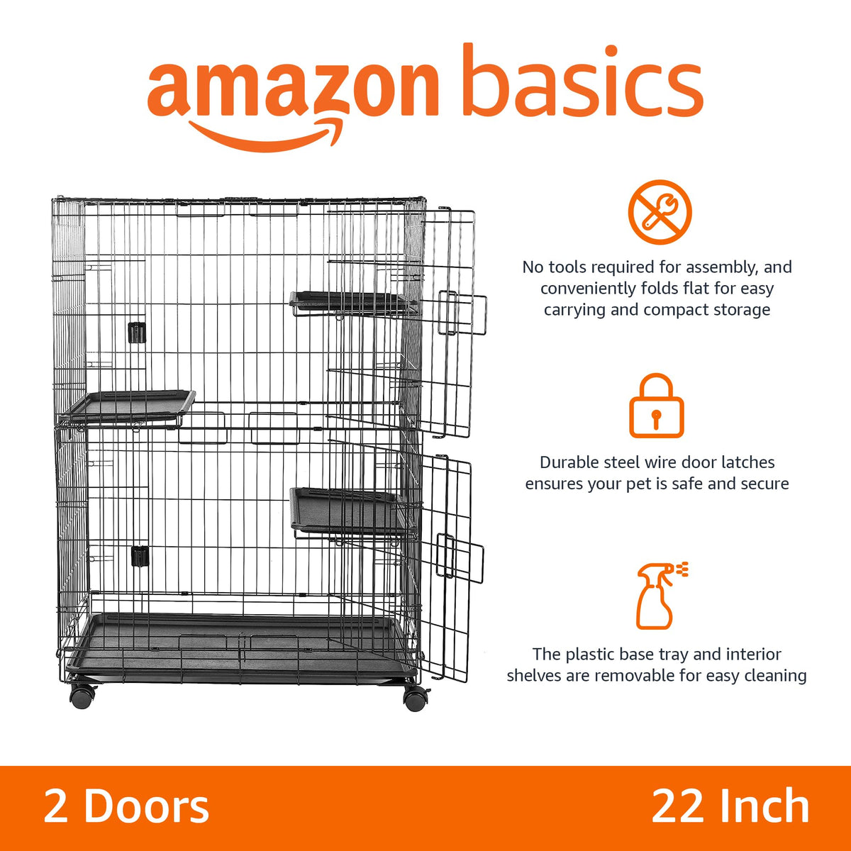 Large 3-Tier Cat Cage Playpen with Removable Tray, Black I141
