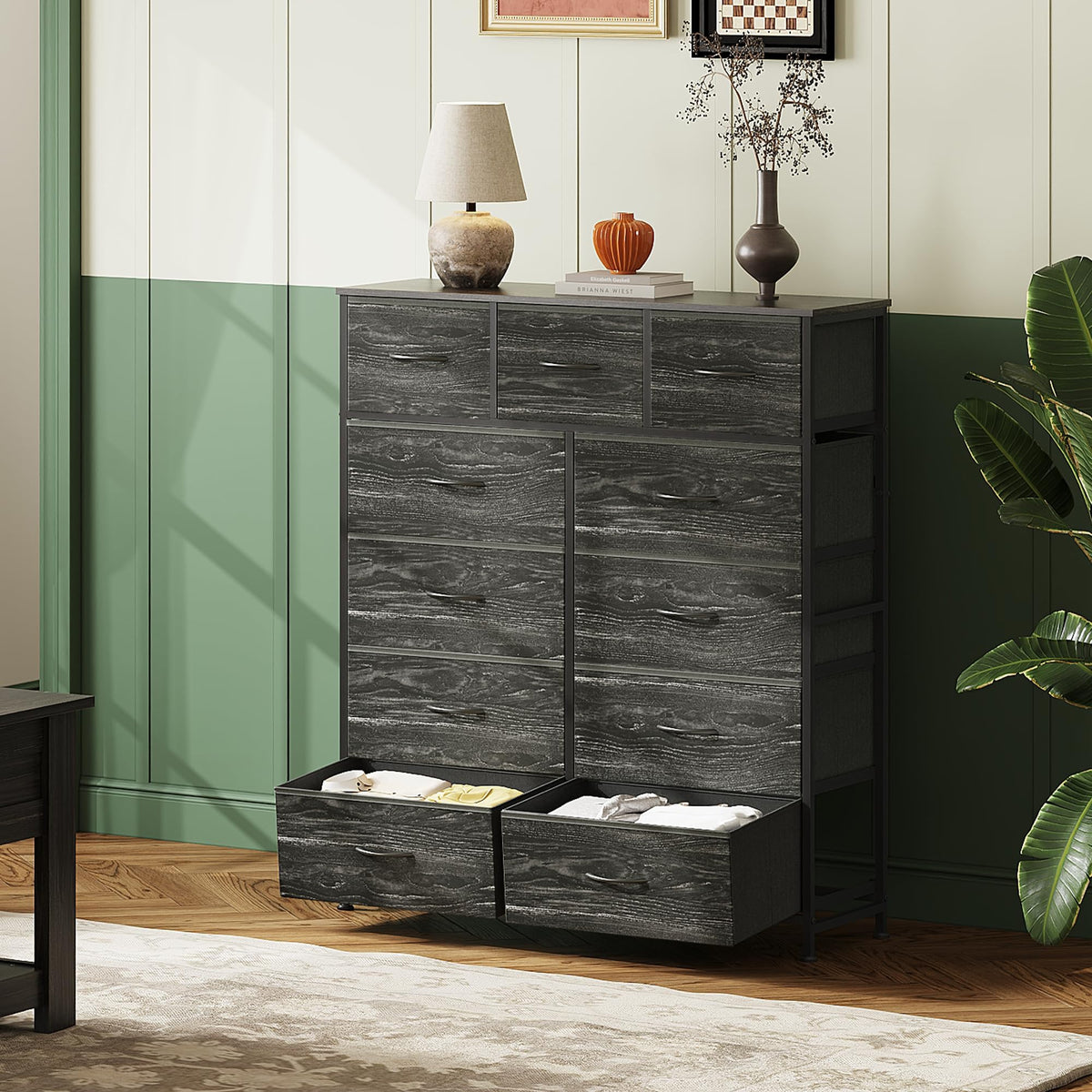 Black 11 Drawer Fabric Dresser T850878