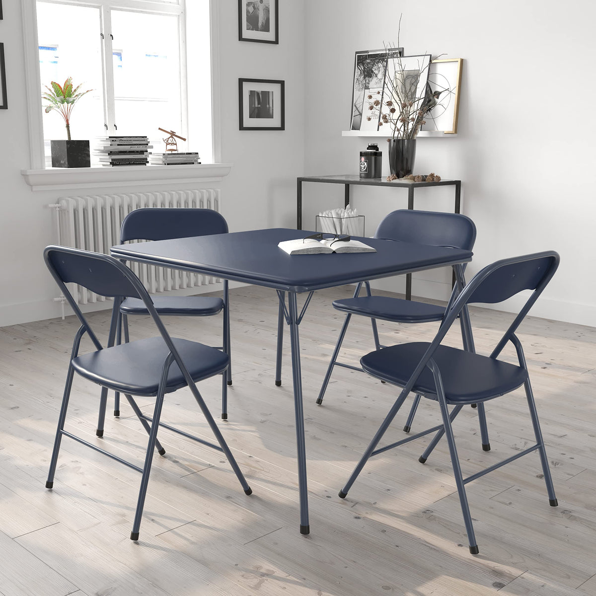 Navy Square Folding Card Table and Chairs Set P887