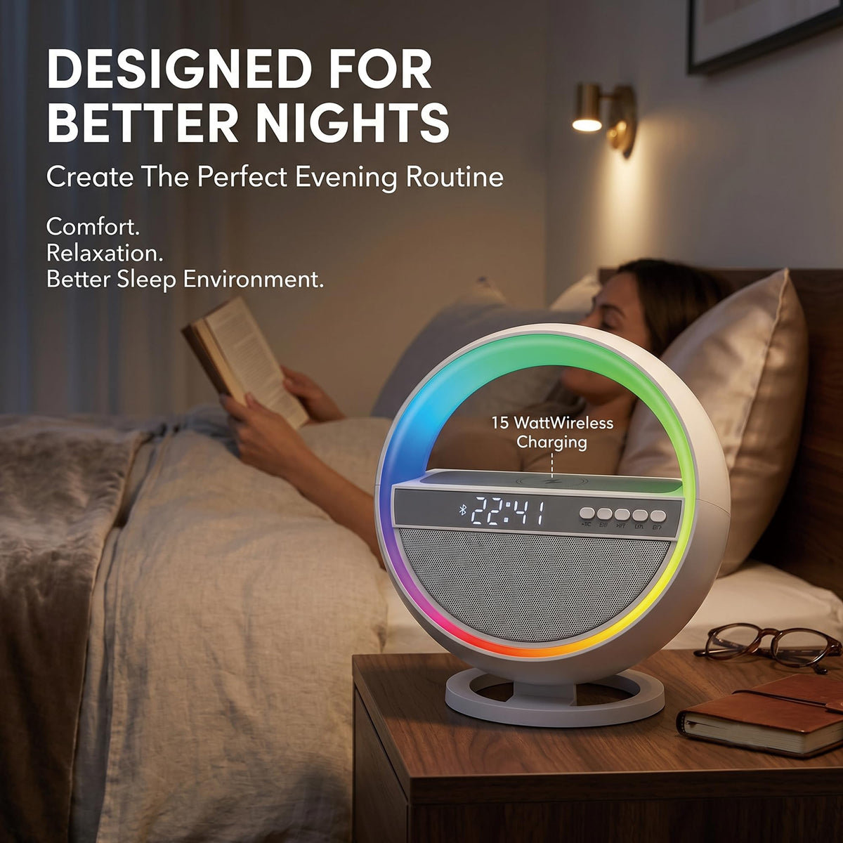 6-in-1 RGB LED Table Lamp with Bluetooth Speaker & Wireless Charging I151