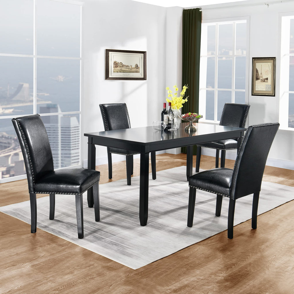 Set of 4 PU Leather Upholstered Dining Chairs with Solid Wood Legs Y712158